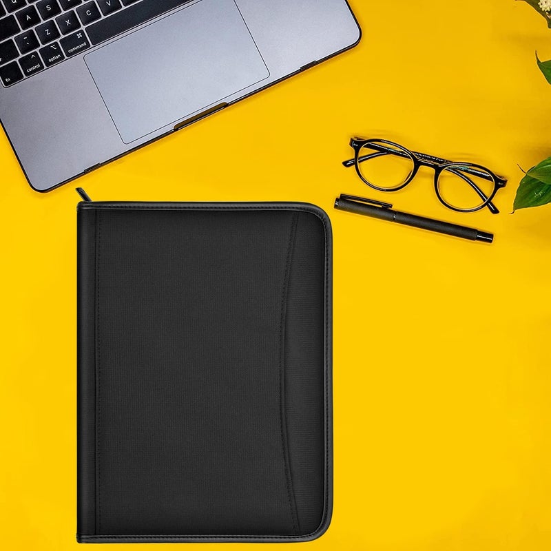 Gorbado Zippered Portfolio Organizer/ A4 Refillable Lined Writing Notepad Folder Case/Fabric-Covered Padfolio Binder with Interior Storage Pocket for Men Women.Classic Black - Image 5